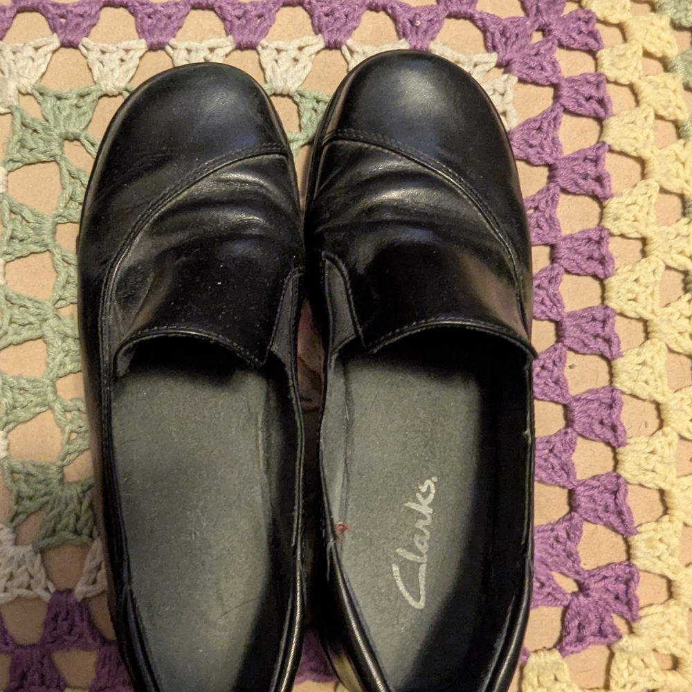 Clarks Black Leather Slip-On Shoes